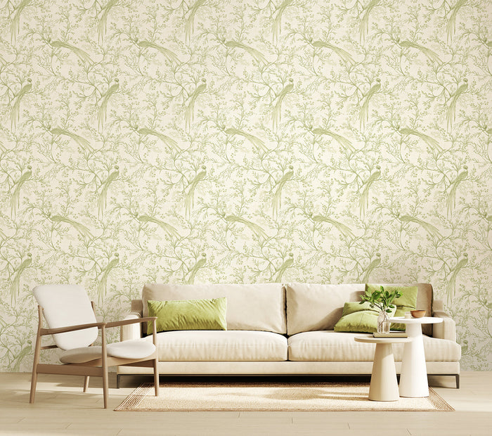 Bird Toile Wallpaper - Sage