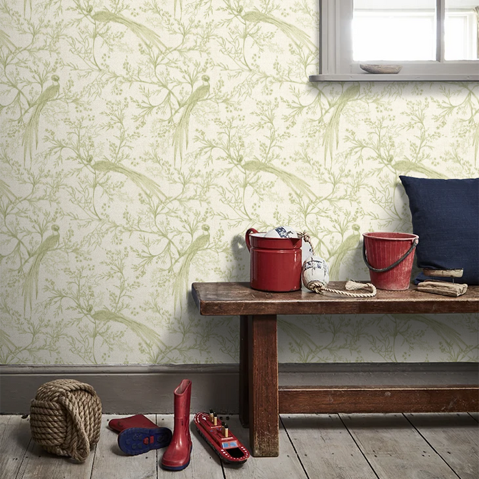 Bird Toile Wallpaper - Sage