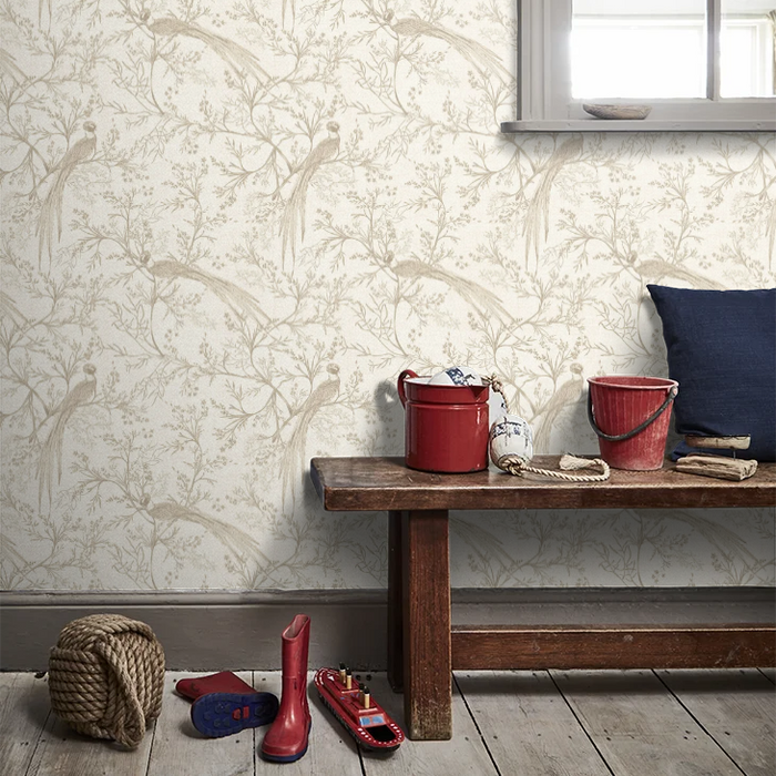 Bird Toile Wallpaper - Stone