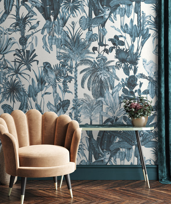 Birds Birds Mural Wallpaper - Blue