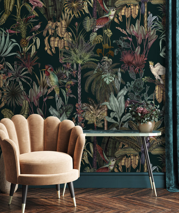 Birds Birds Mural Wallpaper - Deep Green