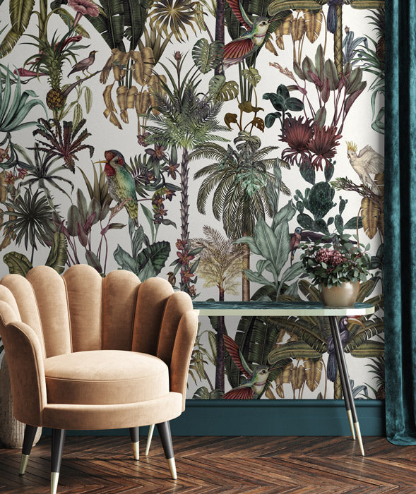 Birds Birds Mural Wallpaper - White