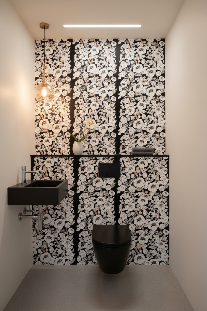 Black Rainbow Wallpaper in Toilet - No Reflections