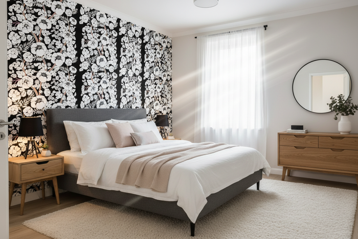 Black Rainbow Wallpaper Bedroom with Natural Light