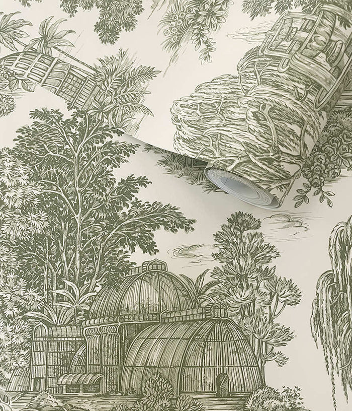 Roll of Blenheim garden toile wallpaper in green
