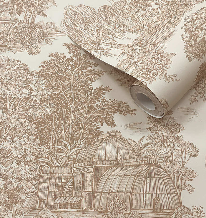 Roll of Blenheim garden toile wallpaper in rust