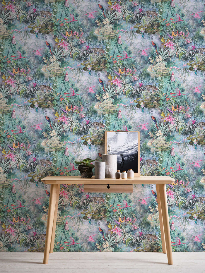 Botanical Elegance – Tropical Parrot Wallpaper – Soft Green