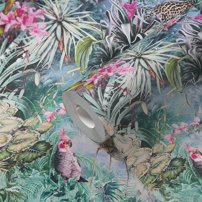 Botanical Elegance – Tropical Parrot Wallpaper – Soft Green