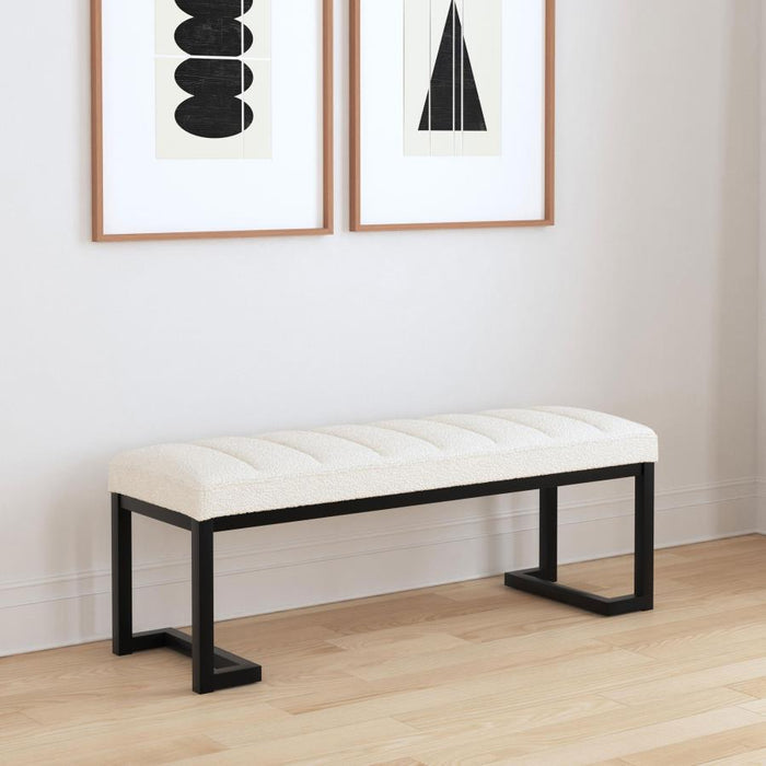 Boucle Upholstered Tufted Accent Bench Vanilla - Adams Furniture