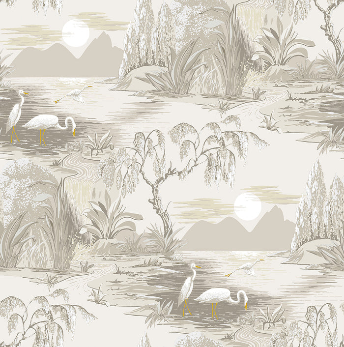 Boulevard Egret Park CORK - Light Grey + Gold - Custom Sized Wallpaper Mural (per m2)