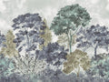 Boulevard Watercolour Tree - Blue Green - Custom Sized Wallpaper Mural (per m2)