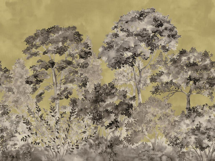 Boulevard Watercolour Tree - Green Ochre - Custom Sized Wallpaper Mural (per m2)
