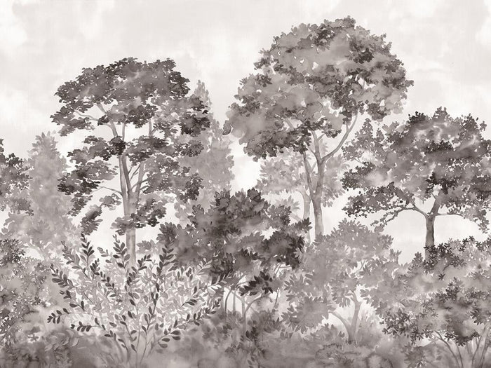 Boulevard Watercolour Tree - White + Grey - Custom Sized Wallpaper Mural (per m2)