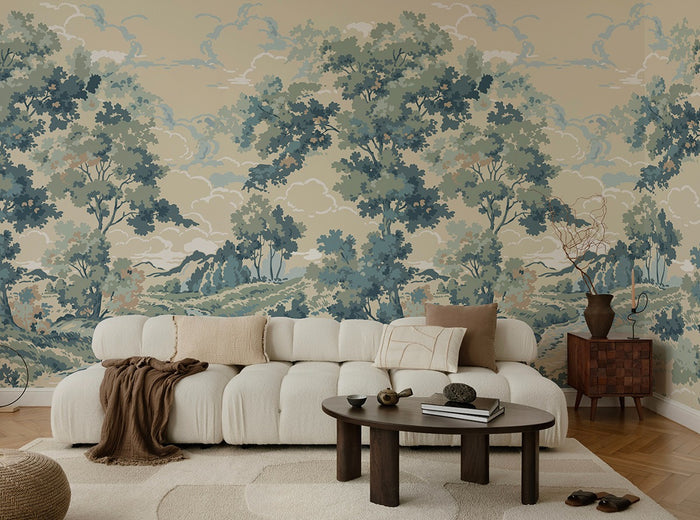Boulogner Forest - Custom Sized Wallpaper Mural (per m2) - Blue