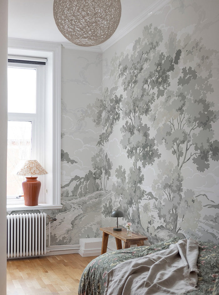 Boulogner Forest - Custom Sized Wallpaper Mural (per m2) - Light Grey
