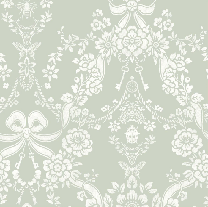 Bow Damask – Bee & Butterfly Wallpaper – Sage