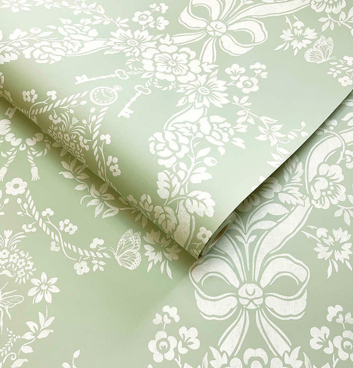 Bow Damask – Bee & Butterfly Wallpaper – Sage