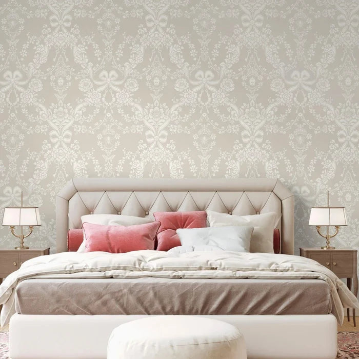 Bow Damask – Bee & Butterfly Wallpaper – Taupe