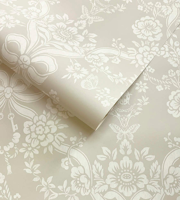 Bow Damask – Bee & Butterfly Wallpaper – Taupe