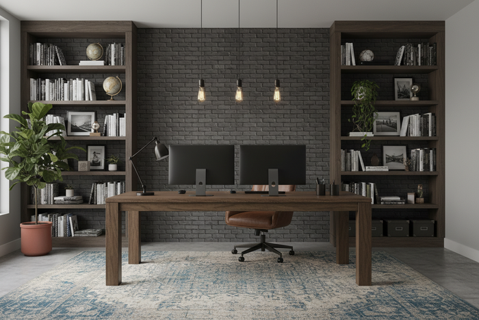 Cool Study - Brick Wall Wallpaper Charcoal Grey 36912-1