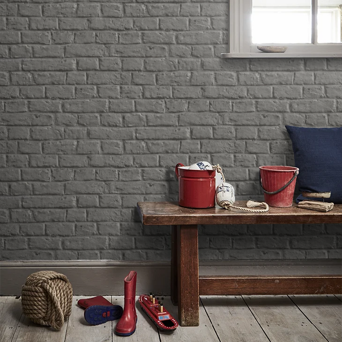 Brick Vinyl Wall Wallpaper - Charcoal Grey - Last 48 Rolls