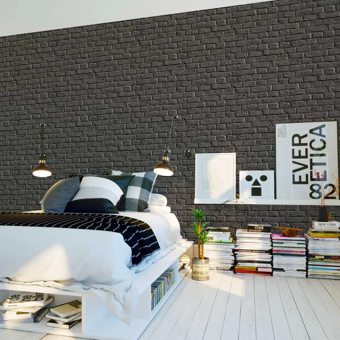 Brick Vinyl Wall Wallpaper - Charcoal Grey - Last 48 Rolls