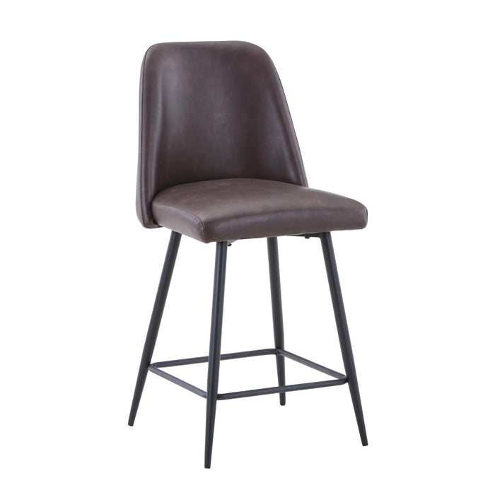 Brown Faux Leather Upholstered Stool (Set of 2) - Adams Furniture