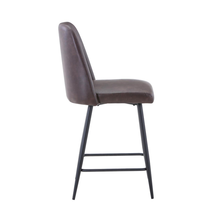 Brown Faux Leather Upholstered Stool (Set of 2) - Adams Furniture