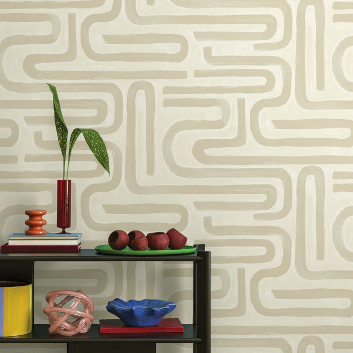 Brushed Geo – Hand Painted Geometric Wallpaper – Neutral