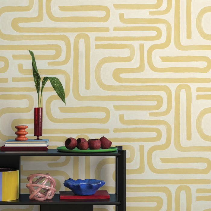 Brushed Geo – Hand Painted Geometric Wallpaper – Ochre