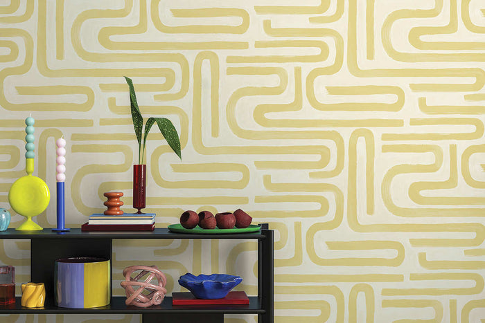 Brushed Geo Wallpaper - Ochre roomshot