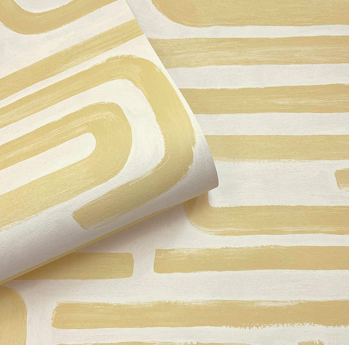 Brushed Geo – Hand Painted Geometric Wallpaper – Ochre