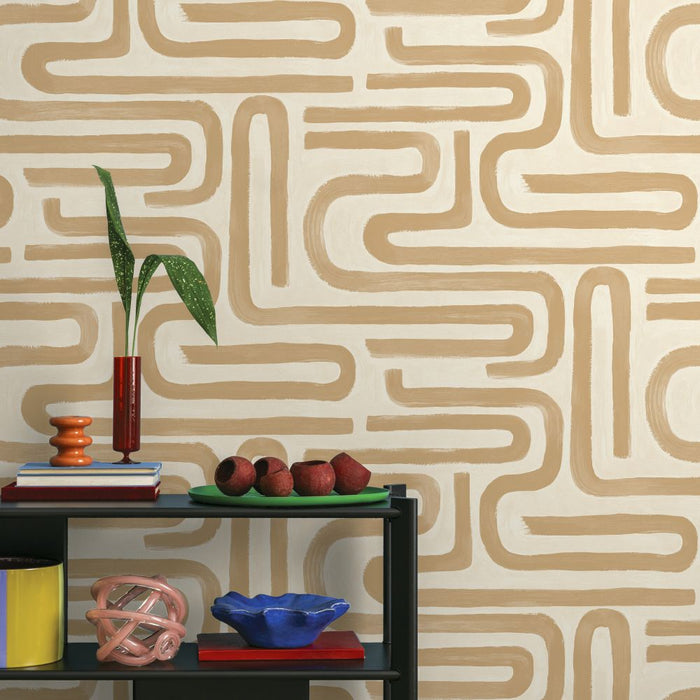 Brushed Geo – Hand Painted Geometric Wallpaper – Orange