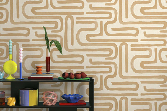 Brushed Geo Wallpaper - Orange roomshot