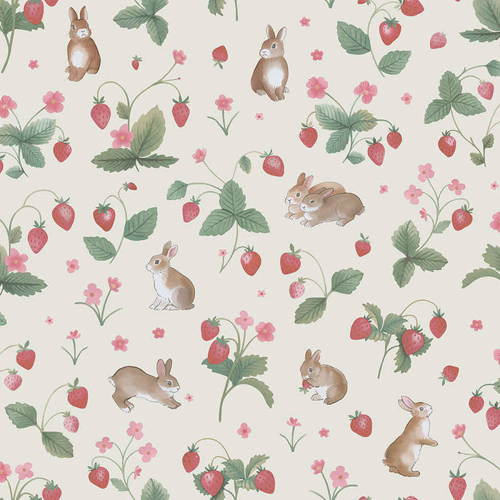 Bunnies & Berries Wallpaper - Cream