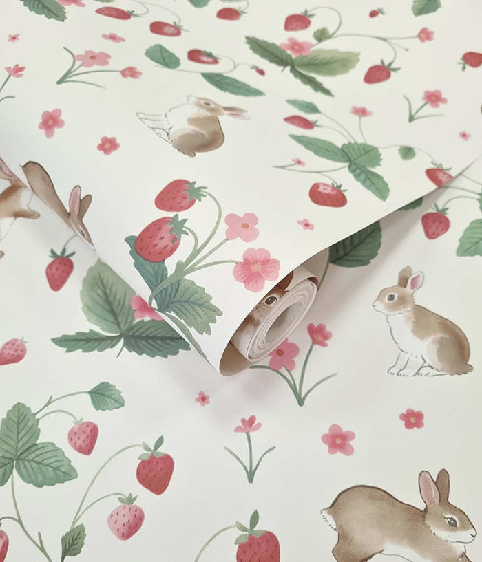 Bunnies & Berries Wallpaper - Cream