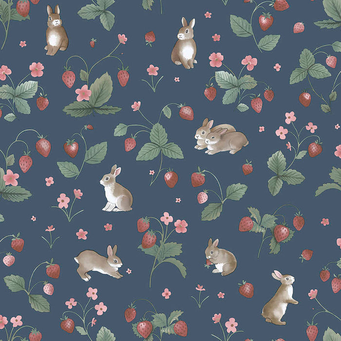 Bunnies & Berries Wallpaper - Navy