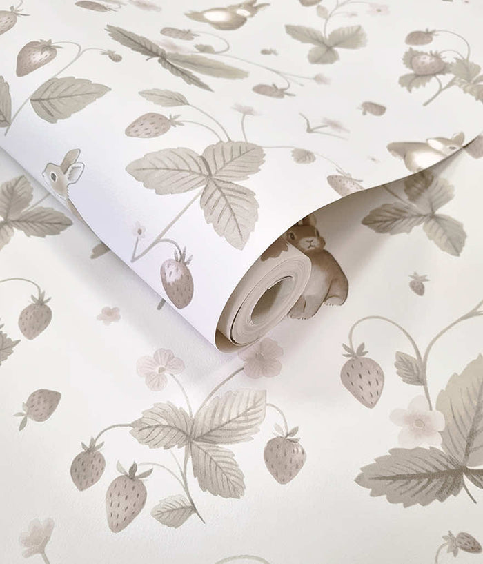 Bunnies & Berries Wallpaper - Neutral