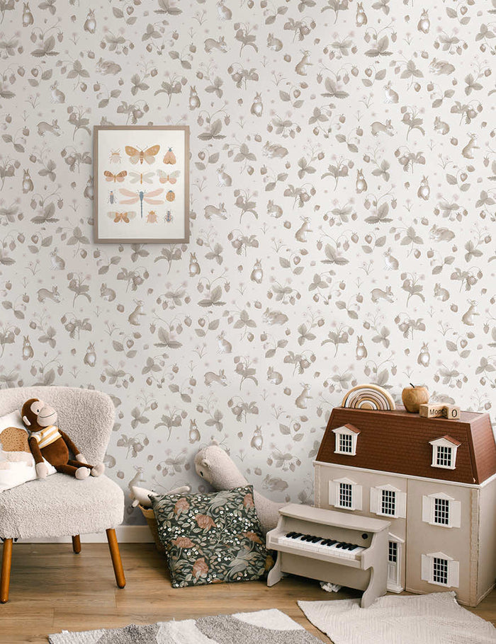Bunnies & Berries Wallpaper - Neutral