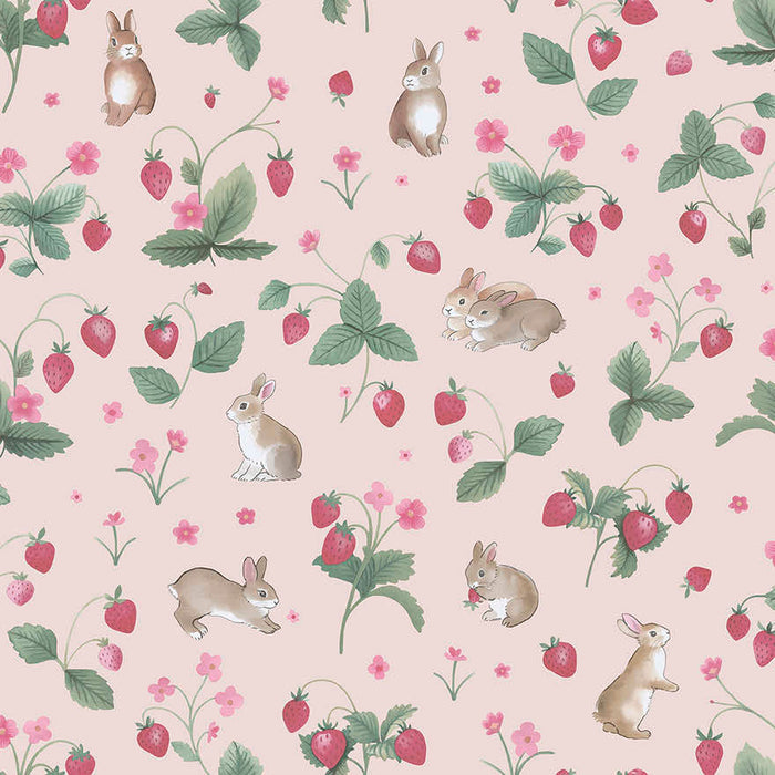 Bunnies & Berries Wallpaper - Pink