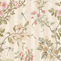 Camberley cream coral wallpaper with dragonflies, dog roses and honeysuckle over a tonal stripe