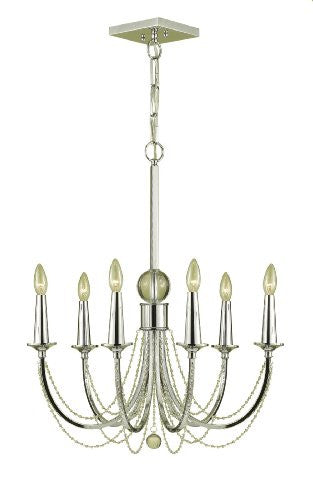 Candice Olson Shelby 6 x 60-Watt Light Candle Base Chandelier, Chrome with Crystal Ornament and Clear Beads
