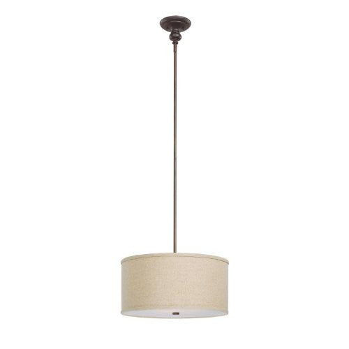 Capital Lighting 3910BB-456 Midtown Collection 3-Light Pendant, Burnished Bronze Finish with Beige Fabric Shade and Frosted Glass Diffuser