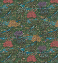 Cardamom Mountains mural showing tigers, a leopard, an elephant and deer in a forest with gold and pink blossom trees
