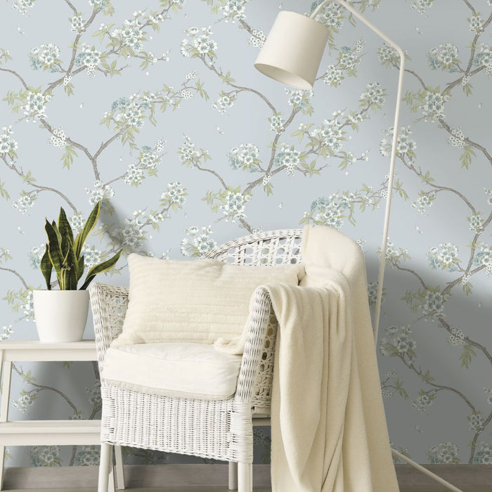 Cherry Blossom – Trailing Branches Wallpaper – Blue