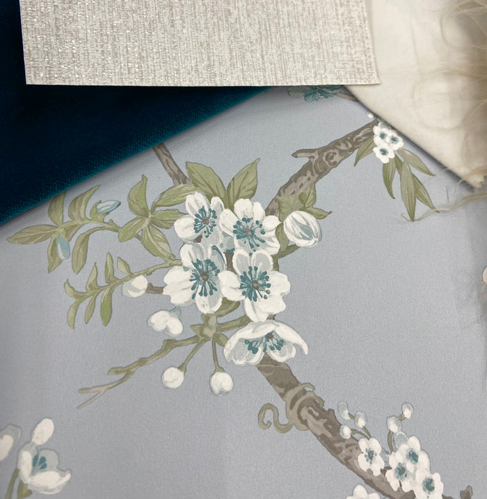 Cherry Blossom – Trailing Branches Wallpaper – Blue