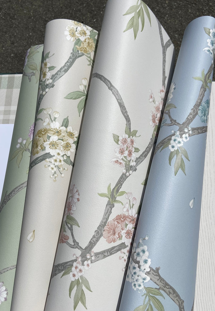 Cherry Blossom – Trailing Branches Wallpaper – Blue