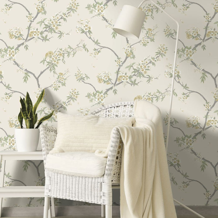 Cherry Blossom – Trailing Branches Wallpaper – Yellow Cream