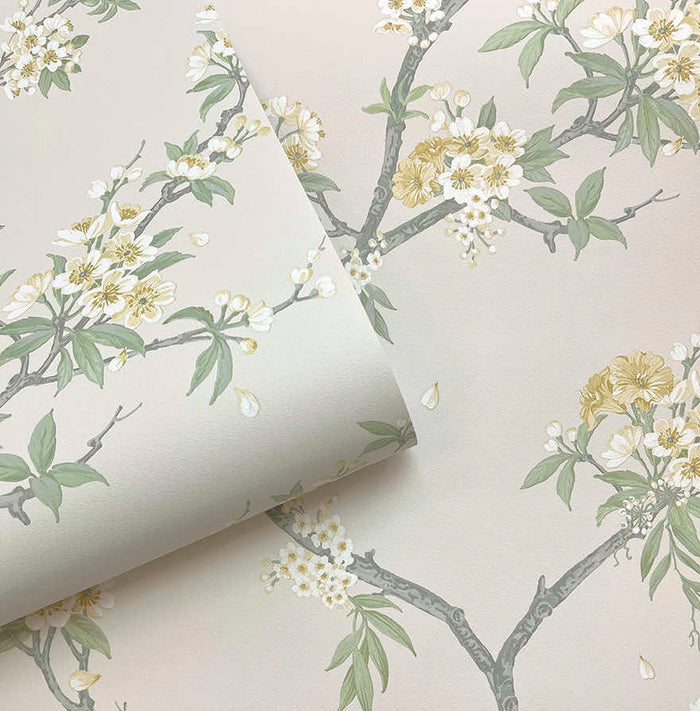 Cherry Blossom – Trailing Branches Wallpaper – Yellow Cream