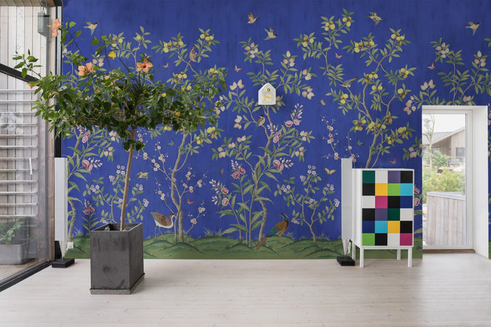 Chinoiserie Chic - Blue - Custom Sized Wallpaper Mural (per m2)